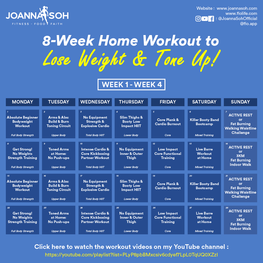 8 Week Home Workout Plan To Lose Weight Tone Up